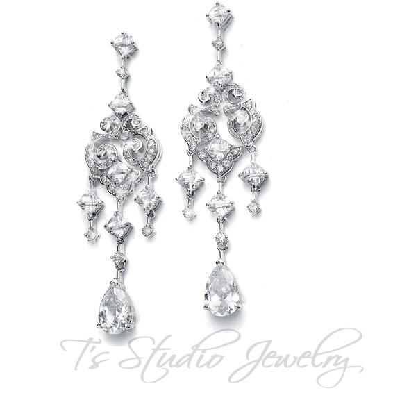 Bridal Chandelier Earrings Vintage Inspired CZ Cubic Zirconia Wedding