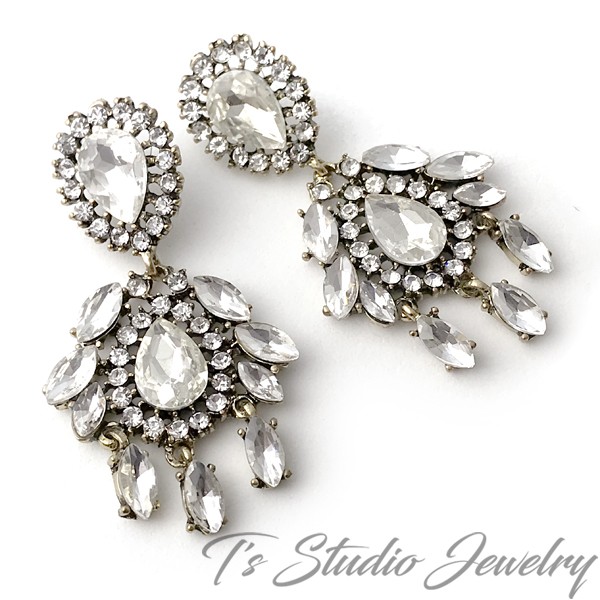 Antique Brass Triangle Swirl Chandelier earrings