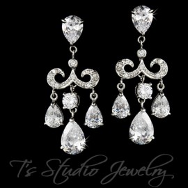 Pear Drop CZ Bridal Chandelier Earrings