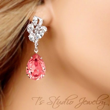 Rose Peach Crystal Pear Cut Earrings
