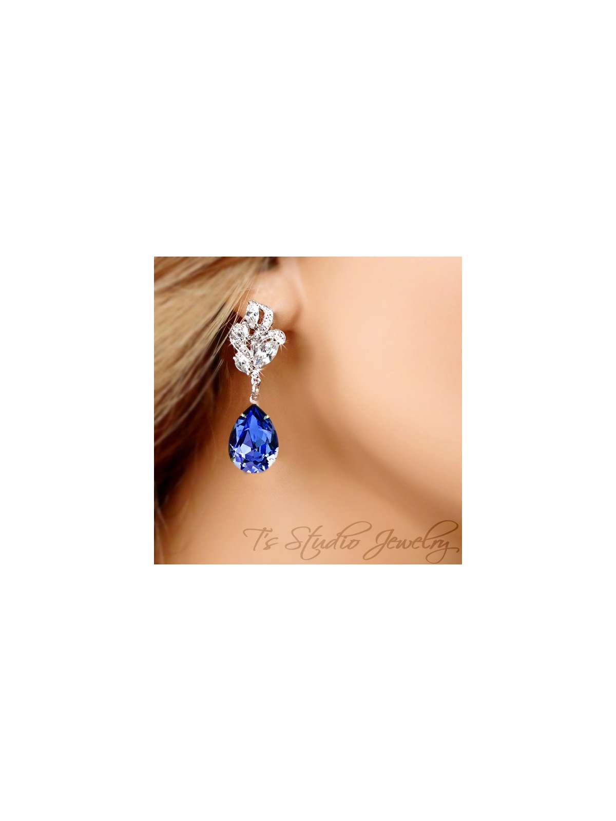 Bridesmaid Crystal Pear Cut Earrings