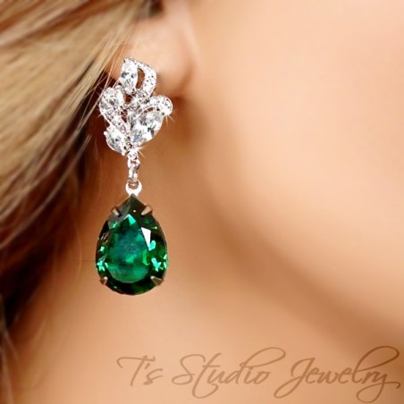 Emerald Green Crystal Pear Cut Earrings