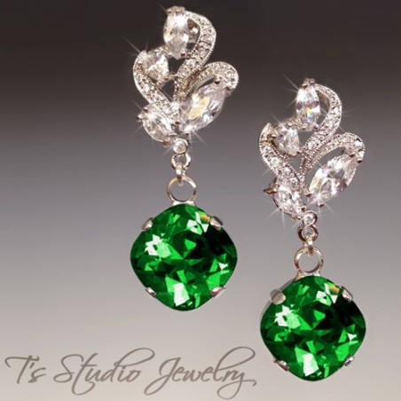 Emerald Green Cushion Cut Earrings