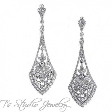 Cz Art Deco Style Bridal Earrings Silver Or Gold