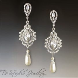 Pearl and marquise bridal chandelier earrings - Savannah