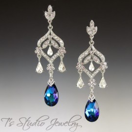 Blue Pear Teardrop Crystal Bridal Earrings