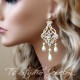 Teardrop Pearl and Rhinestone Gold Bridal Chandelier Earrings