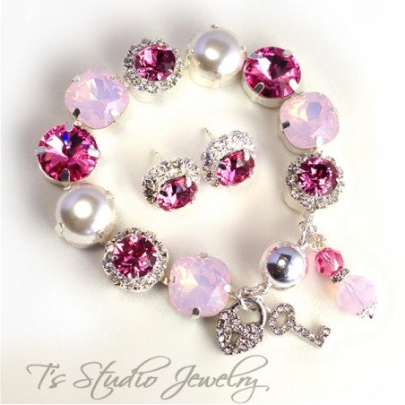 Tickled Pink Rose Opal Pearl and Crystal Bracelet