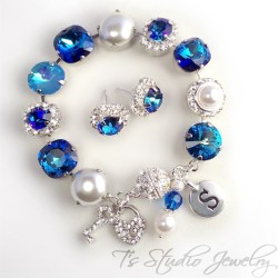 Royal Bermuda Blue Crystal and Pearl Bracelet