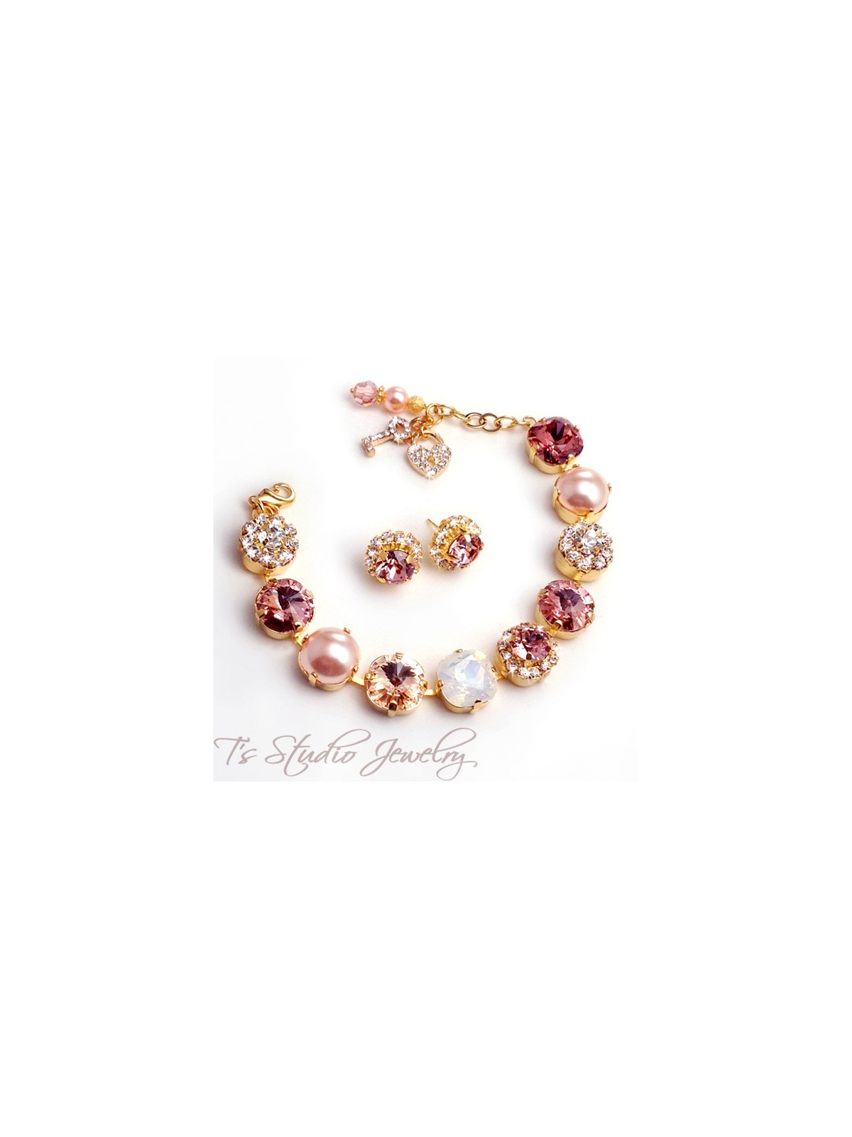 Blush Peach Pink Silk Gold Metallic Bracelet- 12mm