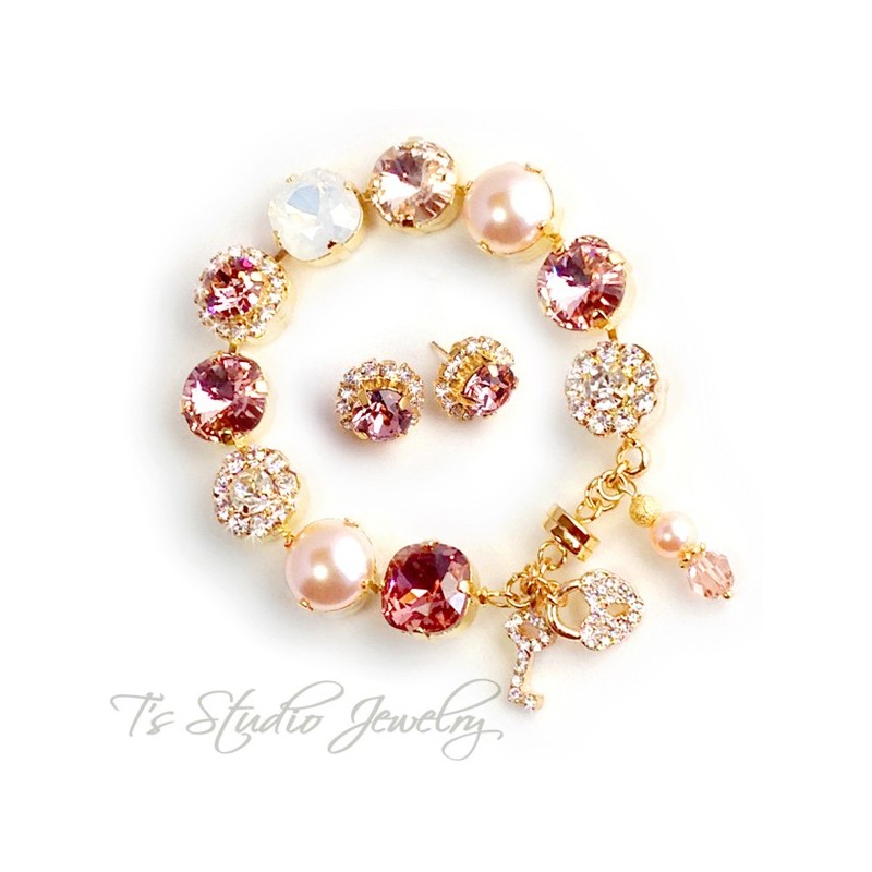 Blush Peach Pink Silk Gold Metallic Bracelet- 12mm Blush Peach Pink Silk Gold Metallic Bracelet- 12mm