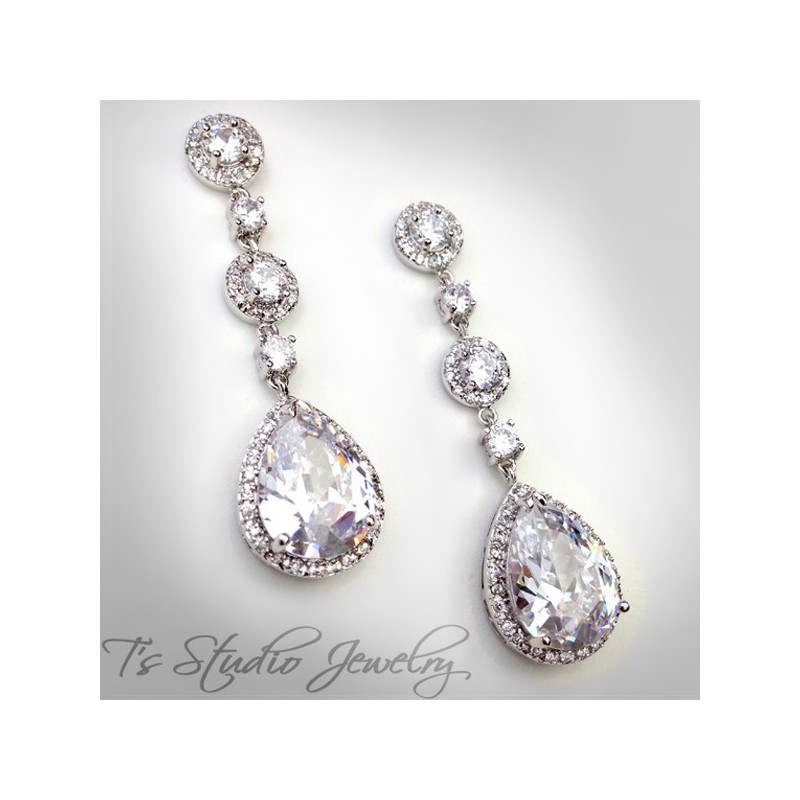 Teardrop CZ Bridal Chandelier Earrings Cubic Zirconia Crystal Teardrop CZ Bridal Chandelier Earrings Cubic Zirconia Crystal