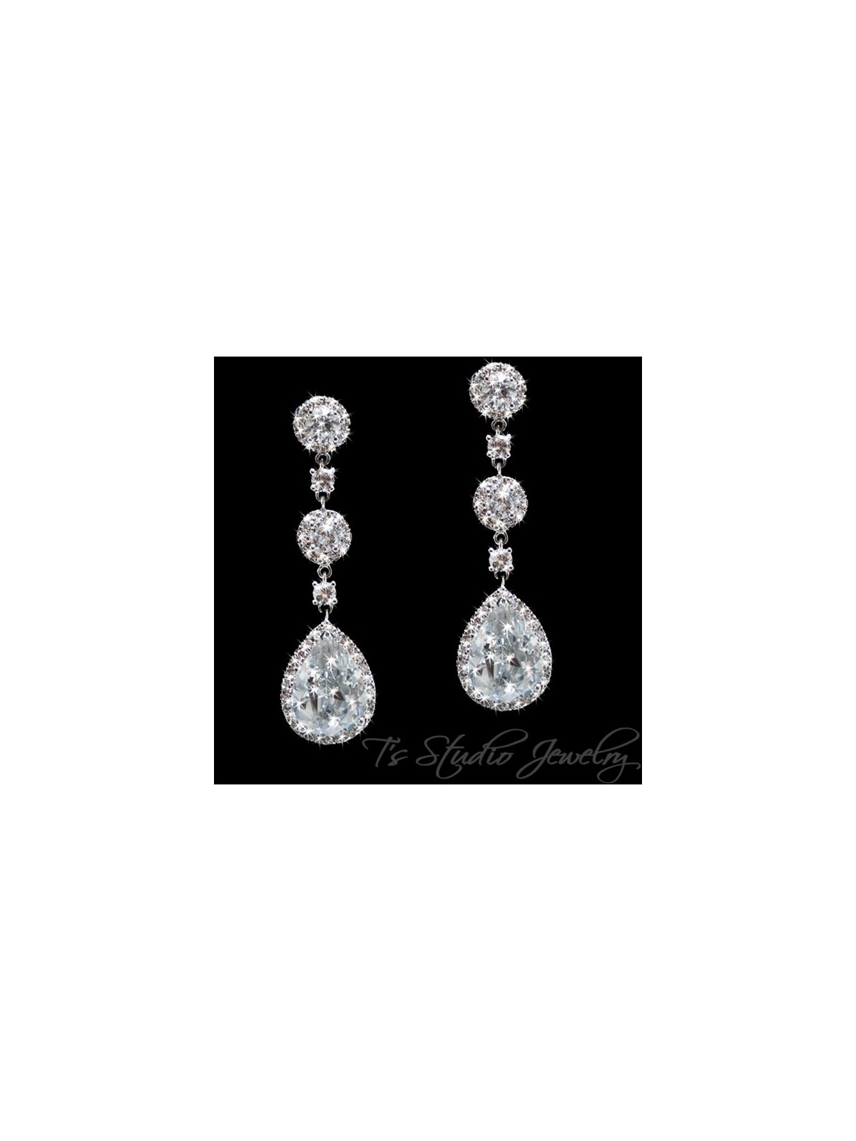 Teardrop CZ Bridal Chandelier Earrings Cubic Zirconia Crystal