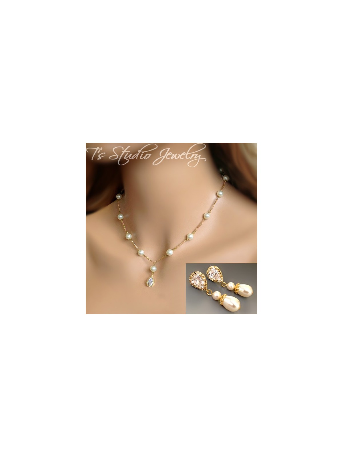 Pearl Backdrop Lariat Bridal Necklace Back Drop Silver or Gold Chain
