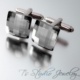 Charcoal Grey Crystal Square Cufflinks