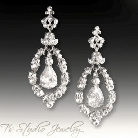 Silver Hoop CZ Crystal Wedding Earrings
