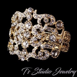 Wide Gold and Crystal Bridal Cuff Bracelet - Gold Wedding Jewelry