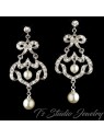 Romantic Silver Rhinestone Chandelier Pearl Earrings