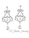 Romantic Silver Rhinestone Chandelier Pearl Earrings