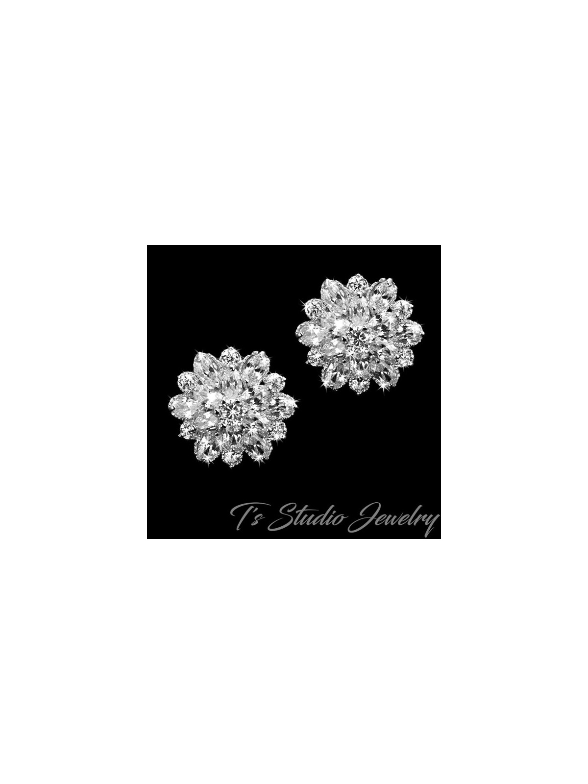 Cubic Zirconia Crystal Flower Stud Earrings