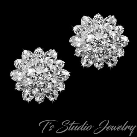 Cubic Zirconia Crystal Flower Stud Earrings