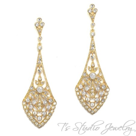 Art Deco Style Bridal Earrings -  Silver or Gold