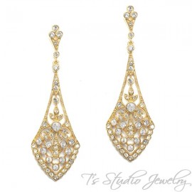 Art Deco Style Bridal Earrings -  Silver or Gold