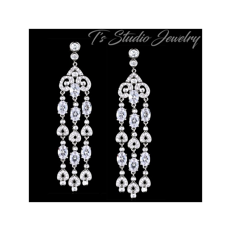 Pave CZ Crystal Chandelier Bridal Earrings