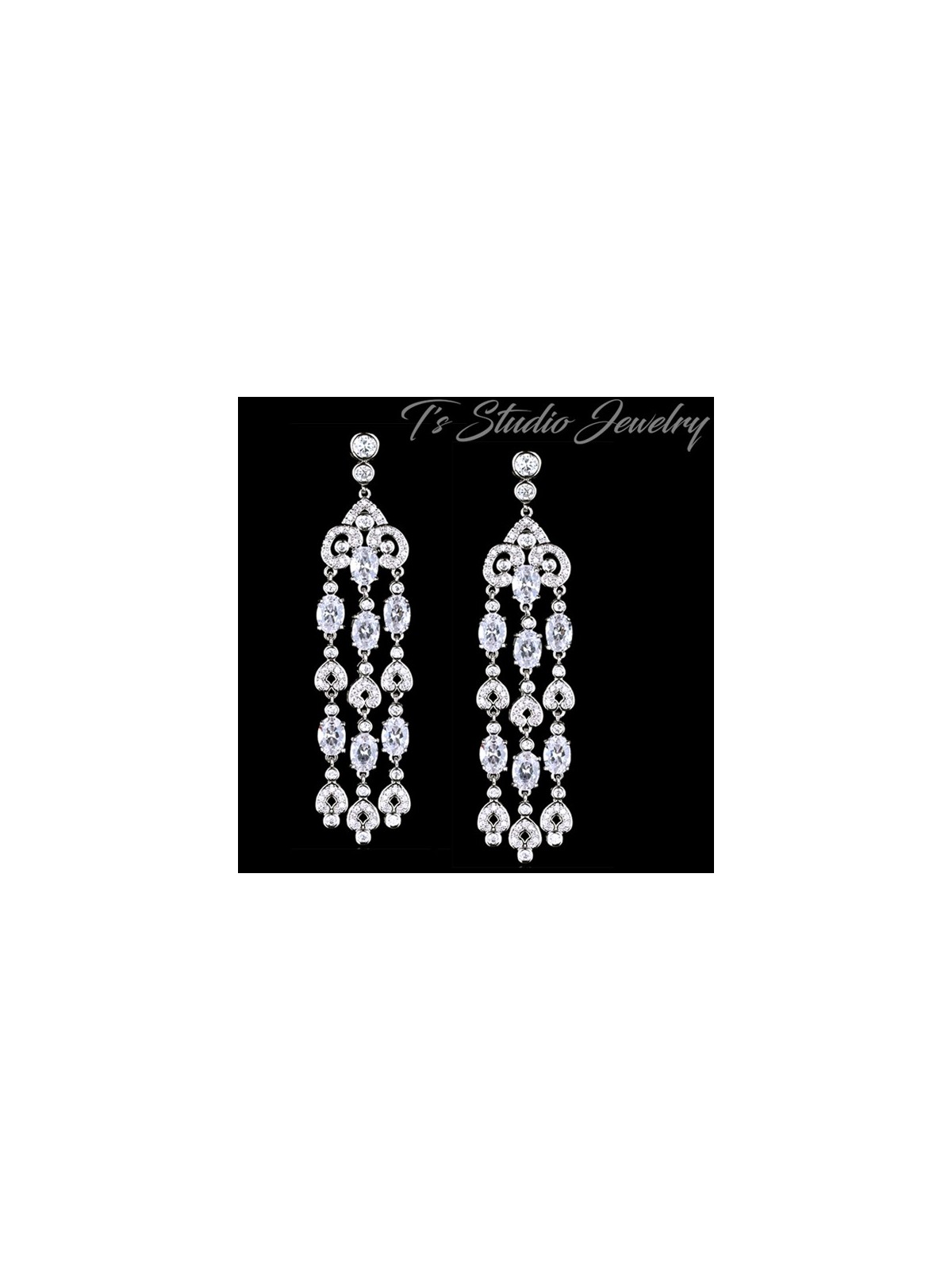 Pave CZ Crystal Chandelier Bridal Earrings