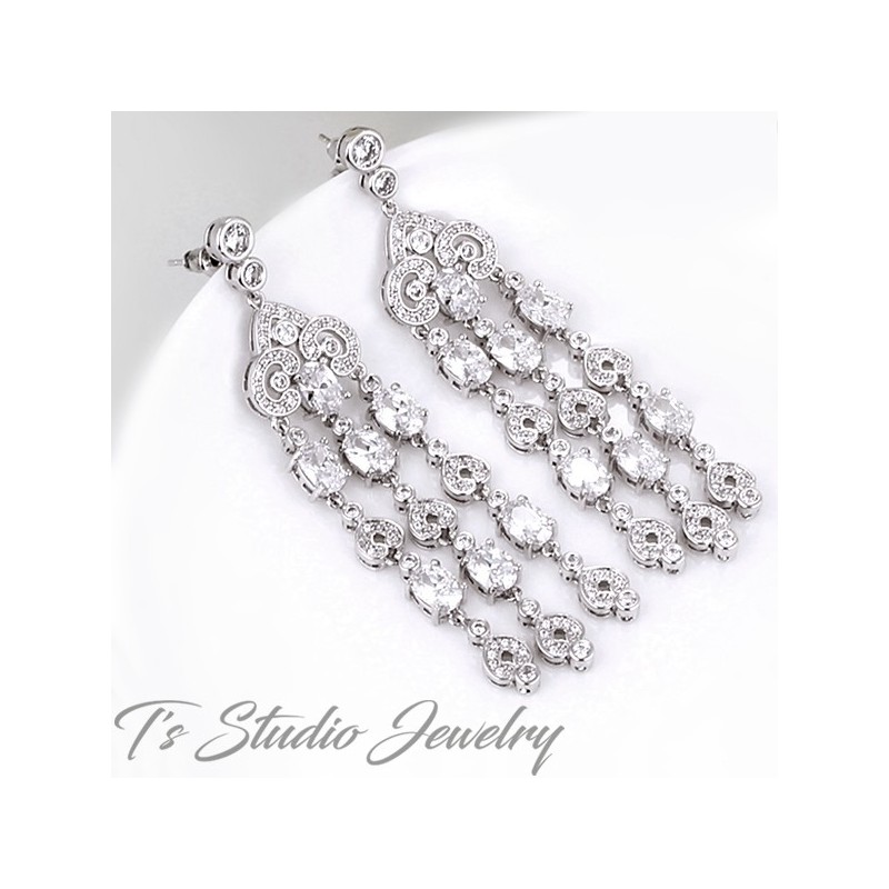 Pave CZ Crystal Chandelier Bridal Earrings