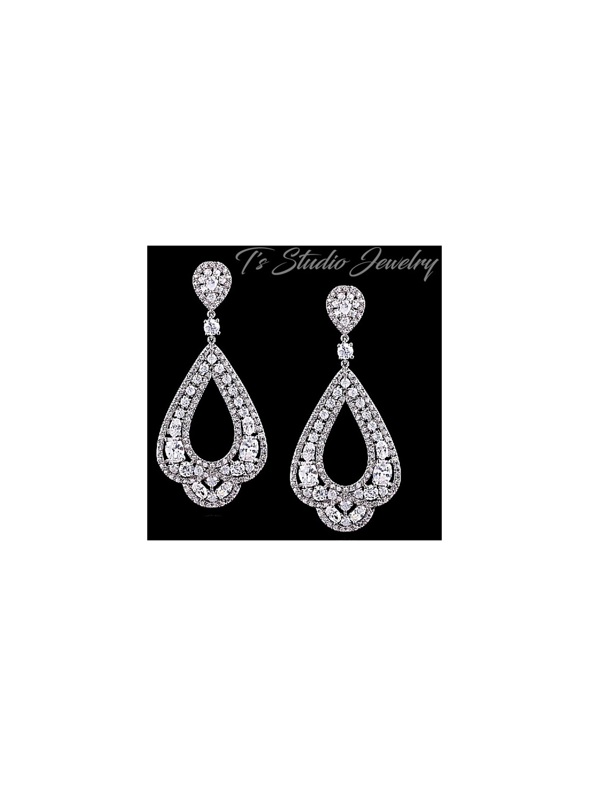 CZ Pave Bridal Hoop Chandelier Earrings
