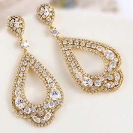 Gold CZ Pave Bridal Hoop Chandelier Earrings