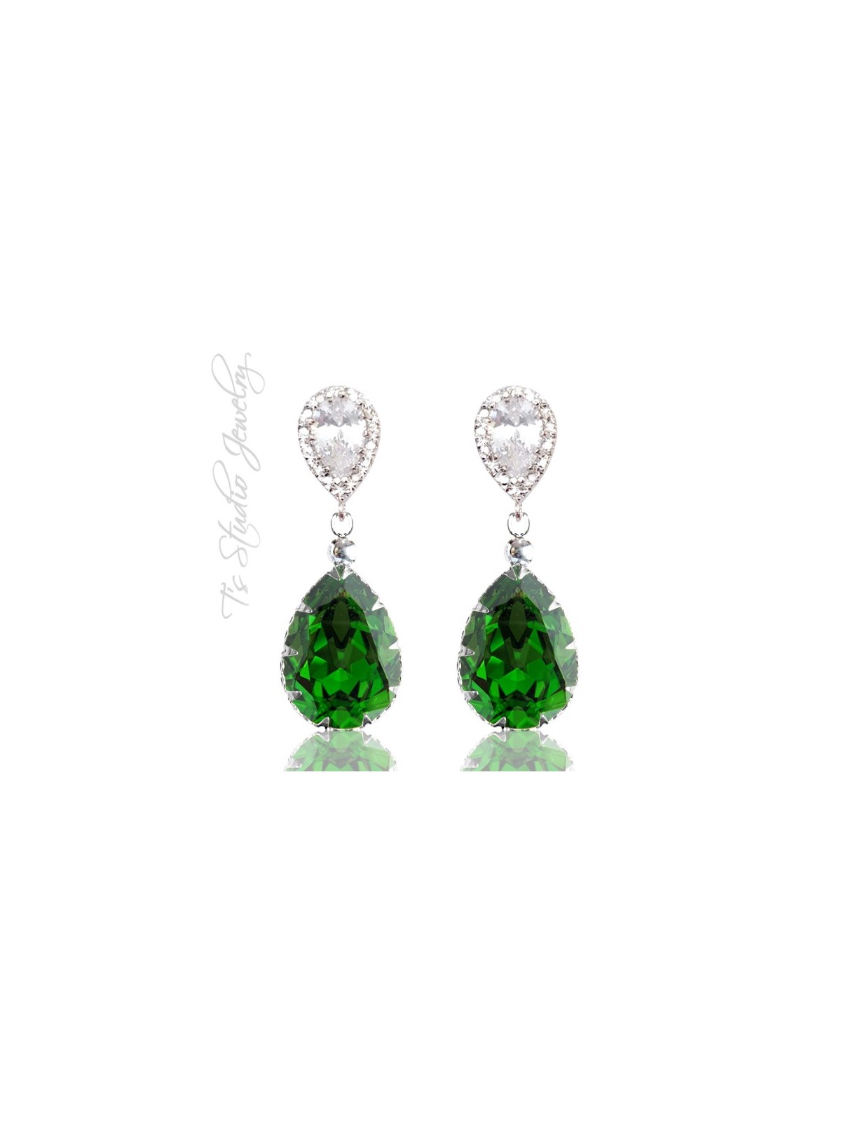Jewel Tone Crystal Bridesmaid Earrings Silver Teardrop Pear Shaped