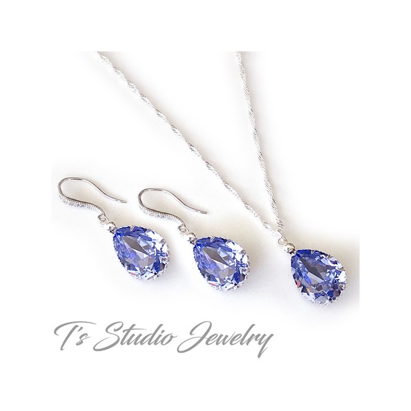 Teardrop Pear Shaped Crystal Bridesmaid Earrings & Matching Necklace