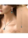 Blue Crystal Back Drop Lariat Bridal Necklace & Earrings Set