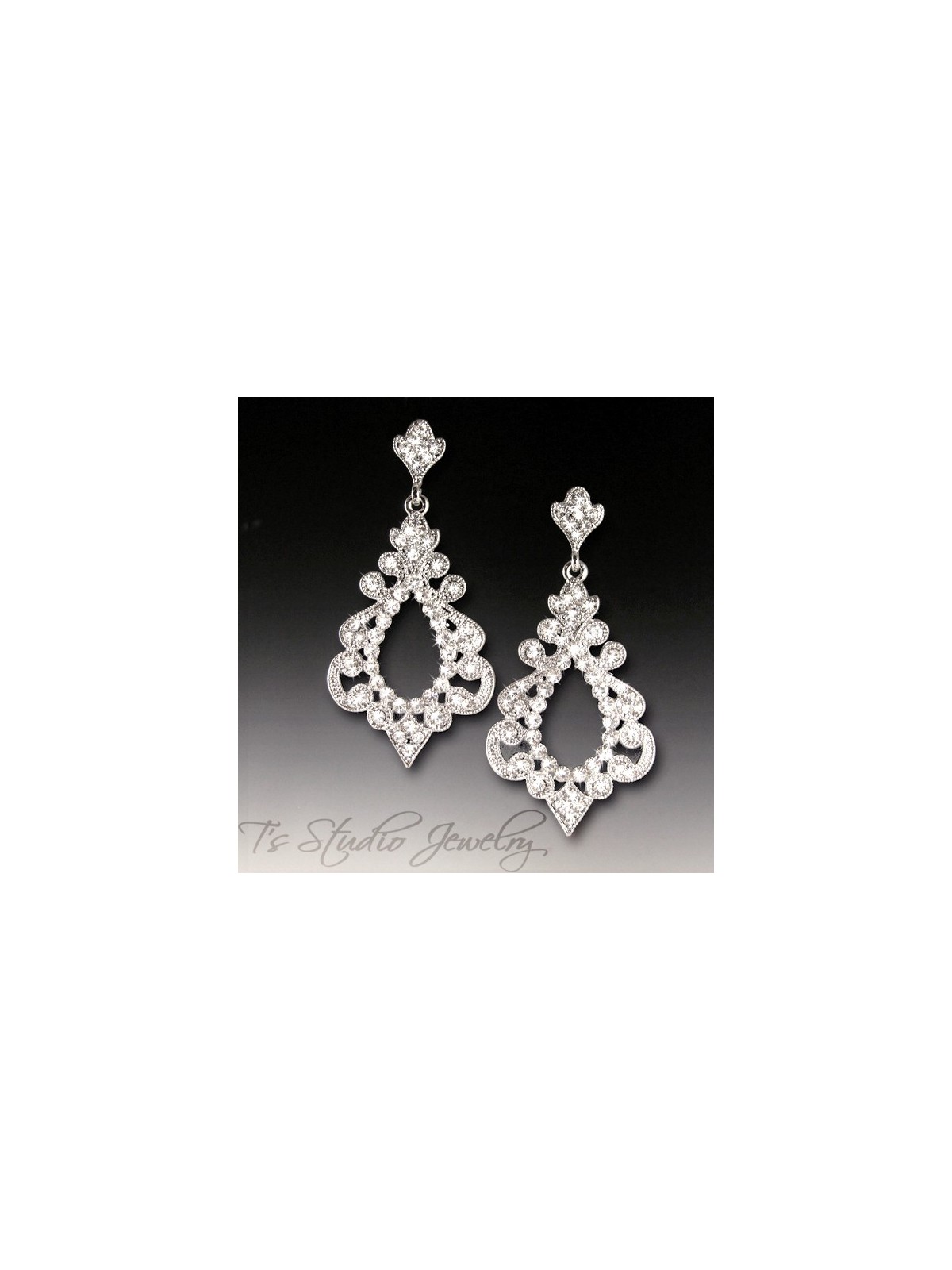 Hoop Style CZ Crystal Pave Bridal Chandelier Earrings