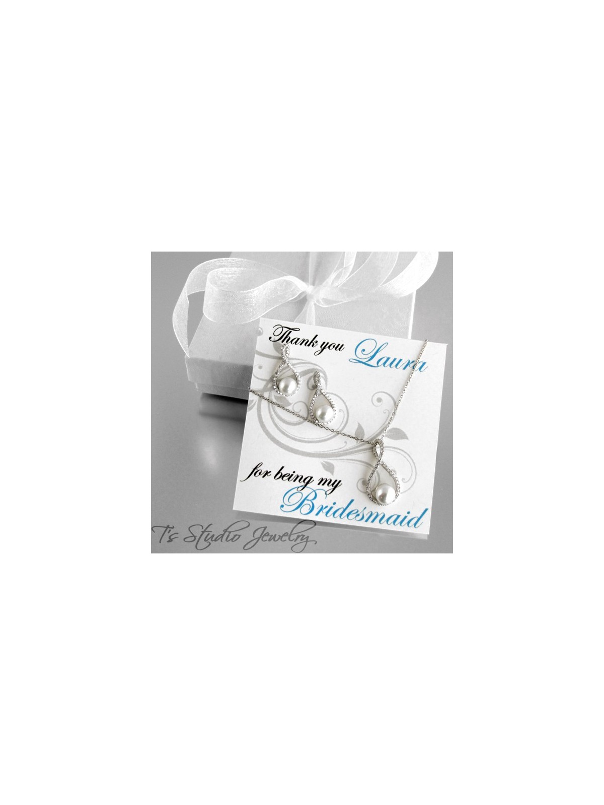 Infiniy CZ and Pearl Necklace & Earrings Set