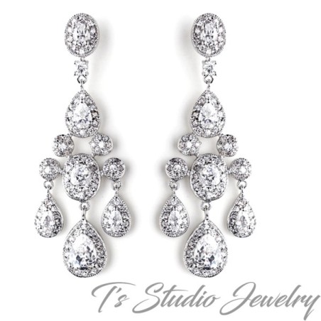 Elegant CZ Crystal Bridal Chandelier Earrings