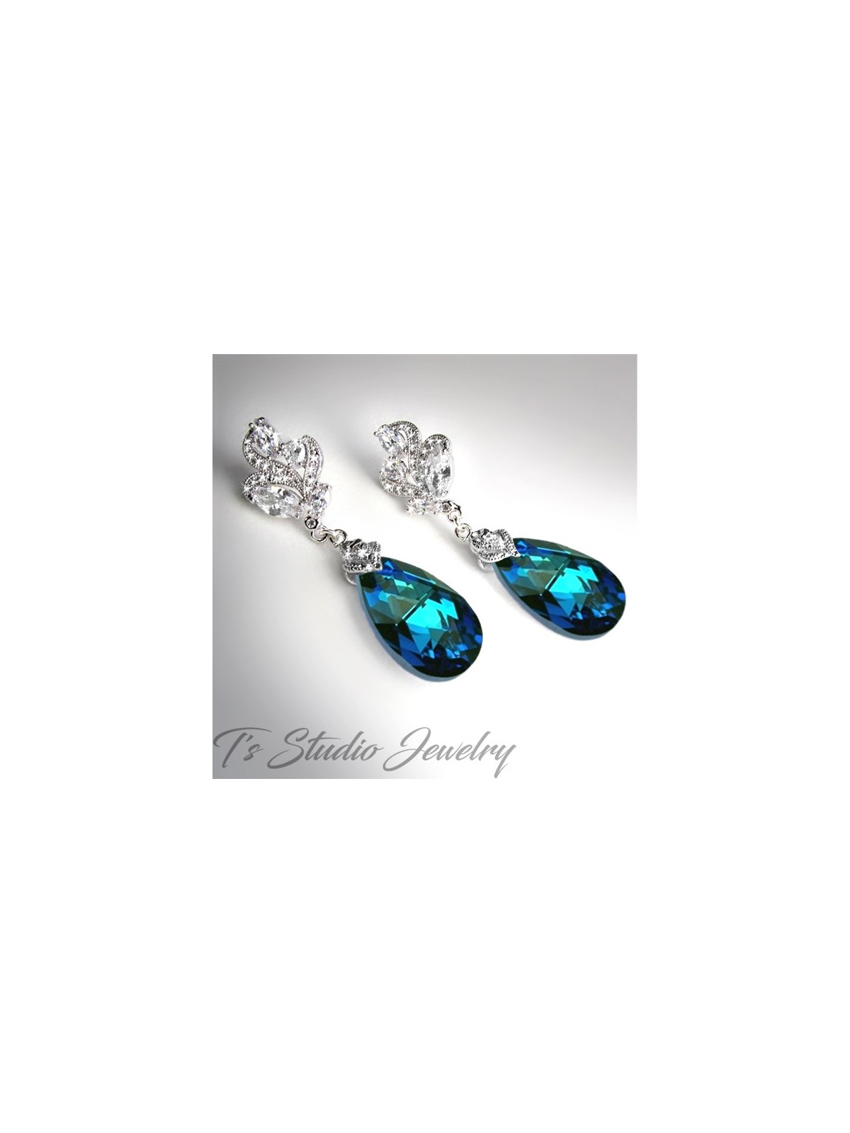 Crystal Peacock Blue Teardrop Earrings