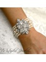Vintage Theme Champagne Pearl Bridal Cuff Bracelet & Earrings Set