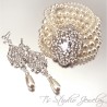 Wedding Pearl Cuff Bridal Bracelet & Crystal Chandelier Earrings Set