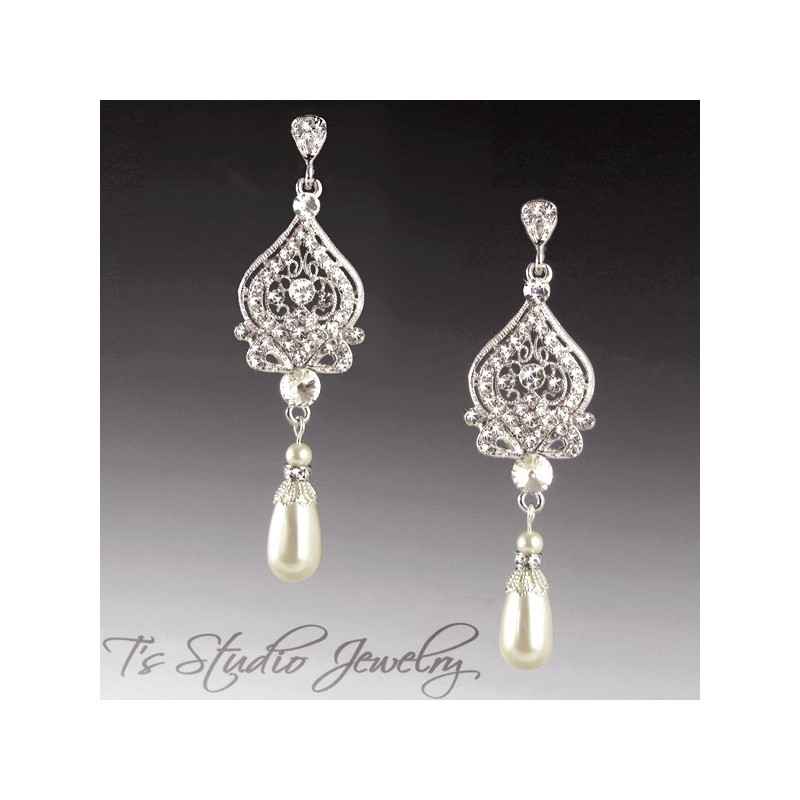 Wedding Pearl & Crystal Chandelier Earrings