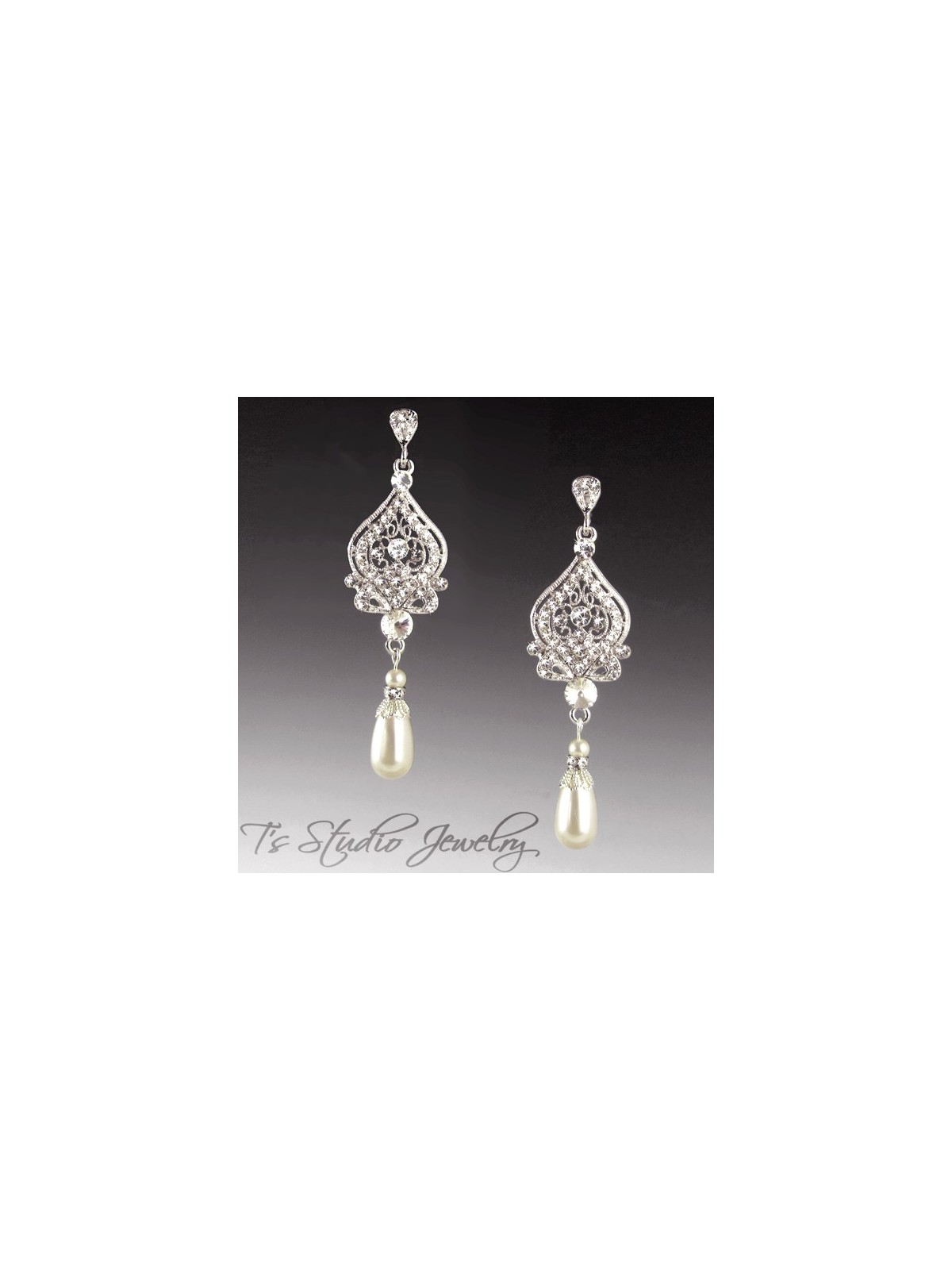 Wedding Pearl & Crystal Chandelier Earrings