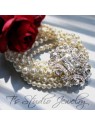 Pearl Cuff Bridal Bracelet with Crystal Rhinestone Focal