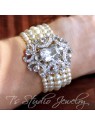 Pearl Cuff Bridal Bracelet with Crystal Rhinestone Focal Pearl Cuff Bridal Bracelet with Crystal Rhinestone Focal