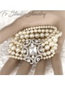Pearl Cuff Bridal Bracelet with Crystal Rhinestone Focal