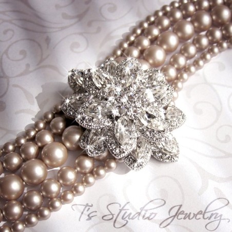 Vintage Theme Pearl Bridal Cuff Bracelet