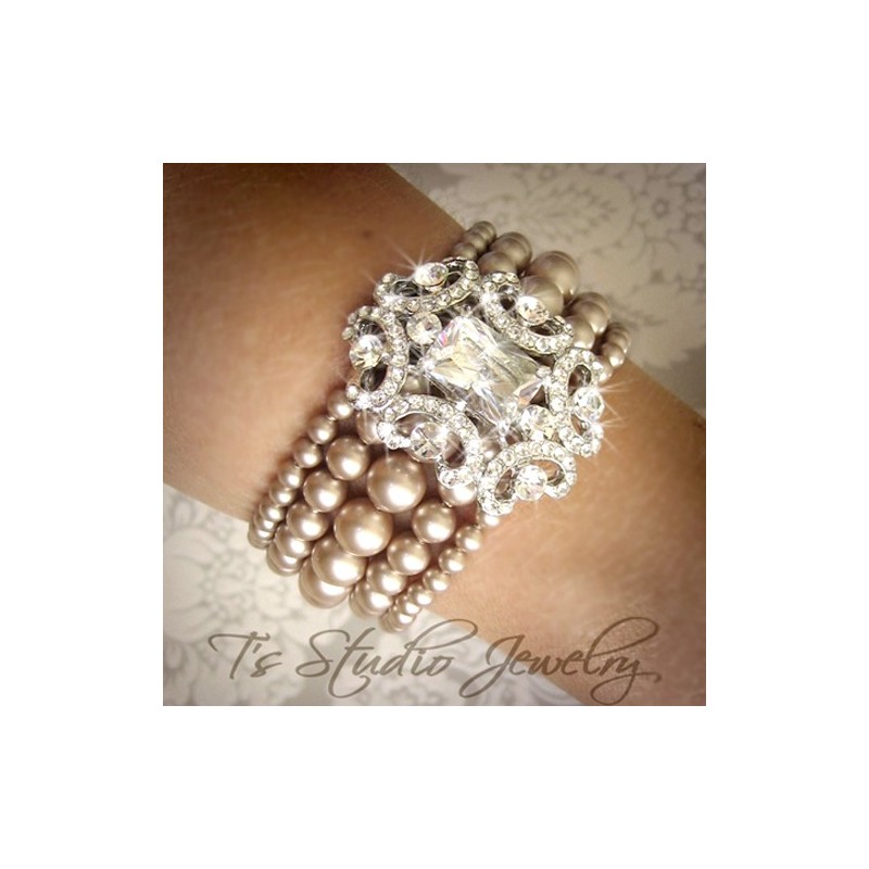 Pearl Vintage Theme Bridal Cuff Bracelet