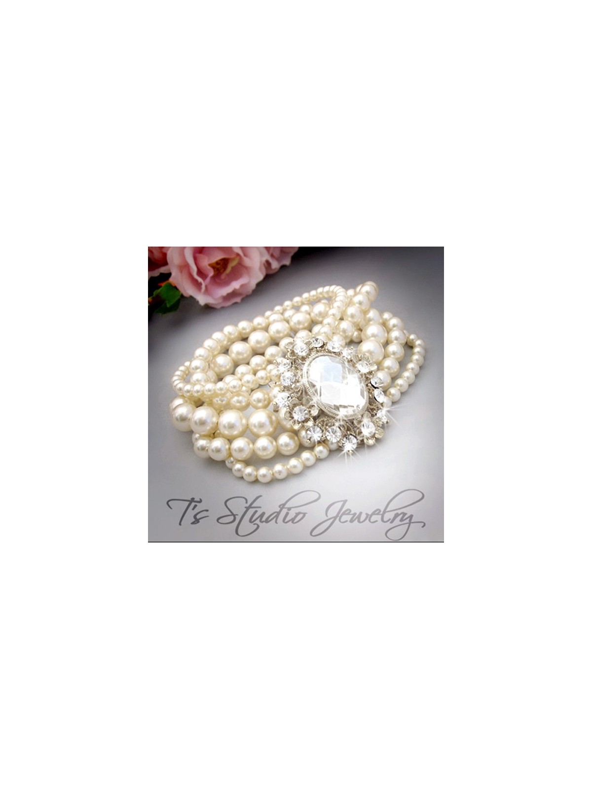 Pearl and Crystal Cuff Bridal Bracelet