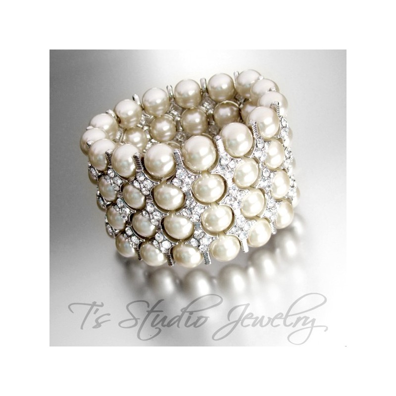 4-Strand Pearl Cuff Bridal Bracelet